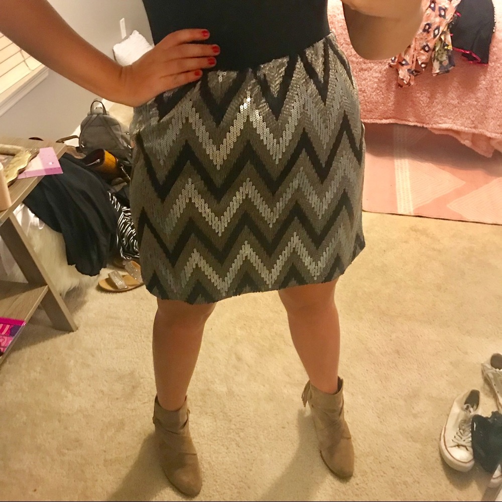 Black, Gold, and Silver Chevron Sequin Mini Skirt